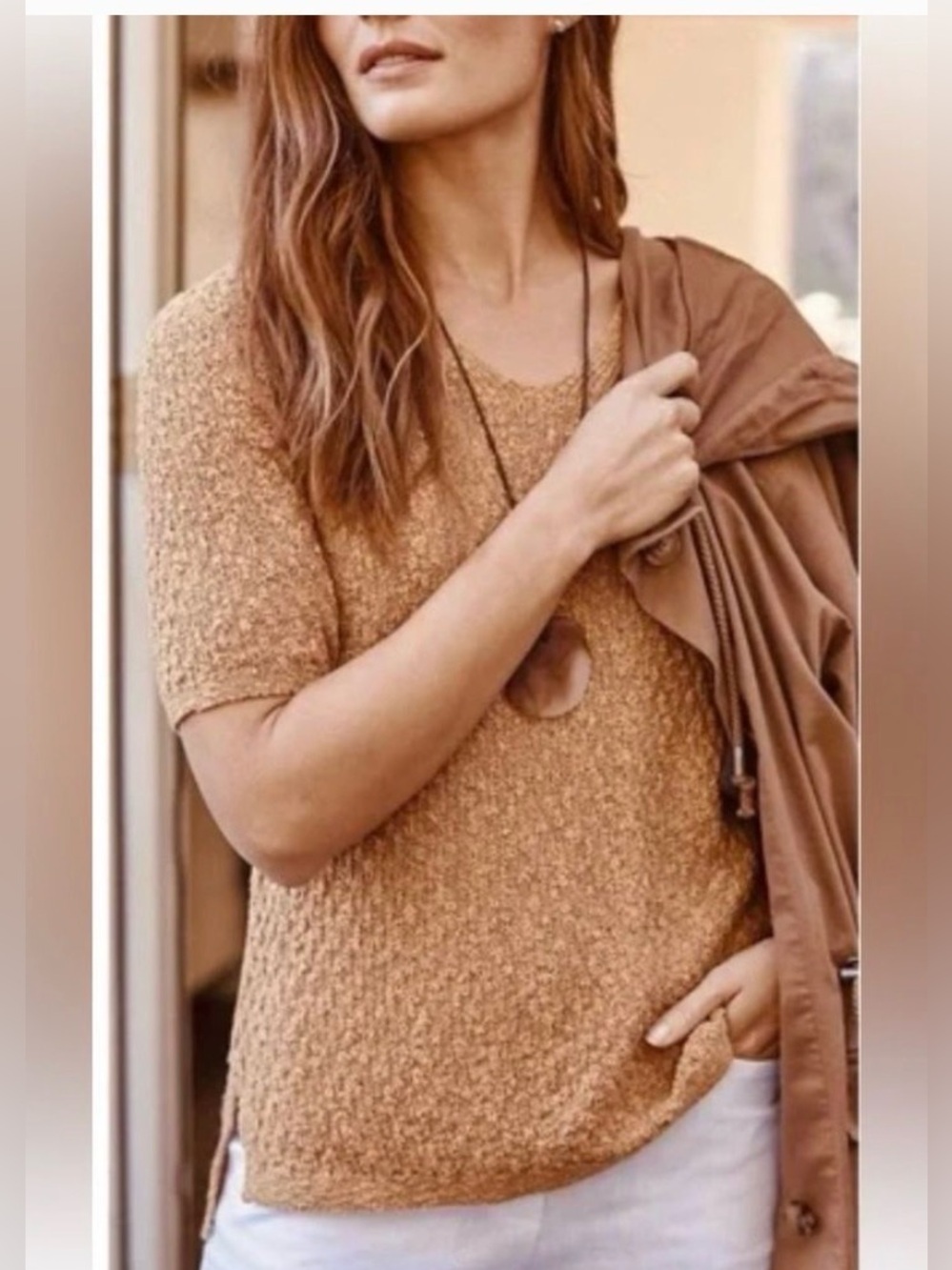 J. Jill  V-Neck Knit Top - Camel Brown ptp 18-22 length 29 $79 retail